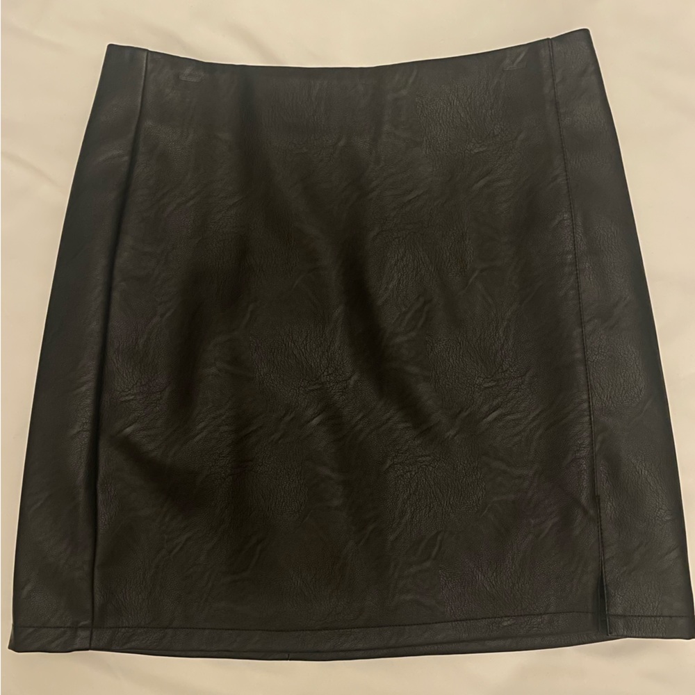 Faux Leather Mini Skirt with Side Slit